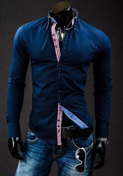 Ανδρικό πουκάμισο με μακρύ μανίκι κομψό nαυτικό Μπλε Bolf 0926A