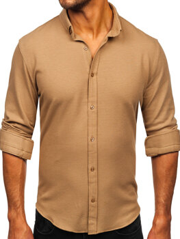 Καφέ ανδρικό πουκάμισο μουσελίνας με μακρύ μανίκι Bolf 506
