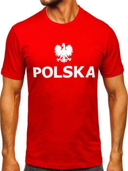 Κόκκινο βαμβακερό ανδρικό t-shirt με τύπωμα Polska 5065