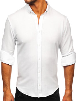 Λευκό ανδρικό πουκάμισο μουσελίνας με μακρύ μανίκι Bolf 506