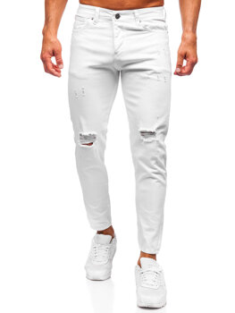 Λευκό ανδρικό τζιν παντελόνι slim fit Bolf 5872