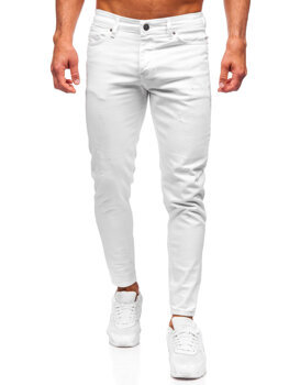 Λευκό ανδρικό τζιν παντελόνι slim fit Bolf 5877