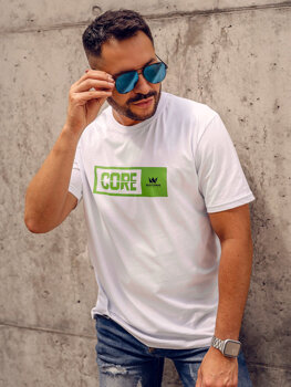 Λευκό βαμβακερό ανδρικό t-shirt με στάμπα Bolf 14790A