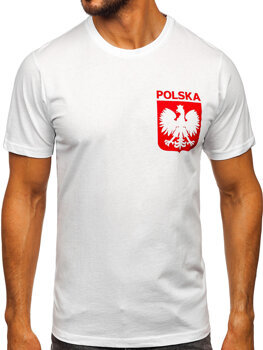 Λευκό βαμβακερό ανδρικό t-shirt με τύπωμα Polska 5064