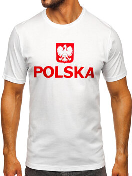 Λευκό βαμβακερό ανδρικό t-shirt με τύπωμα Polska 5065