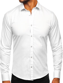Λευκό κομψό ανδρικό πουκάμισο με μακριά μανίκια Bolf 24702