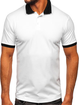 Λευκό-μαύρο ανδρικό πόλο μπλουζάκι Bolf 0003