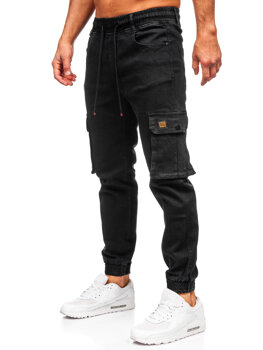 Μαύρα τζιν παντελόνια joggers cargo ανδρικά Bolf 8165