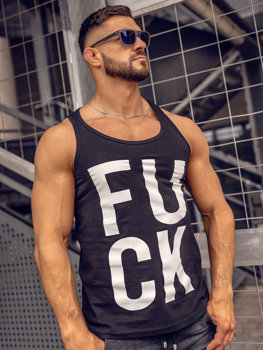 Μαύρη ανδρική αμάνικη μπλούζα tank top με στάμπα Bolf 14830A