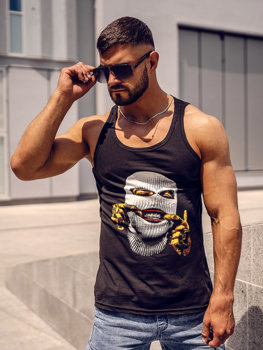 Μαύρη ανδρική αμάνικη μπλούζα tank top με στάμπα Bolf 14844A