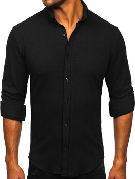 Μαύρο ανδρικό πουκάμισο μουσελίνας με μακρύ μανίκι Bolf 506