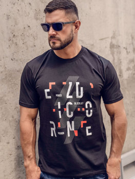 Μαύρο βαμβακερό ανδρικό t-shirt με στάμπα Bolf 14752B