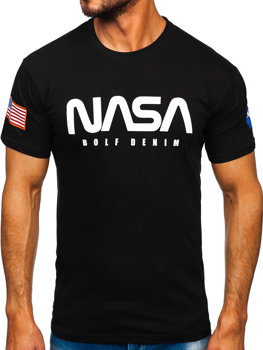 Μαύρο βαμβακερό T-shirt ανδρικό με στάμπα Bolf 14401