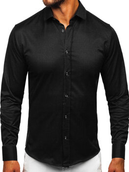 Μαύρο κομψό ανδρικό πουκάμισο με μακριά μανίκια Bolf 24702