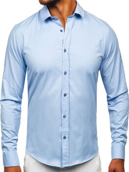 Μπλε κομψό ανδρικό πουκάμισο με μακριά μανίκια Bolf 24702