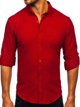 Μπορντό ανδρικό πουκάμισο μουσελίνας με μακρύ μανίκι Bolf 506
