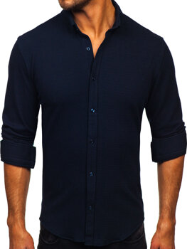 Σκούρο μπλε ανδρικό πουκάμισο μουσελίνας με μακρύ μανίκι Bolf 506