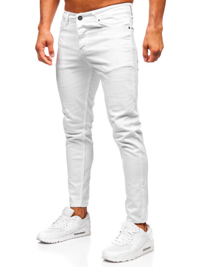 Άσπρο ανδρικό τζιν slim fit Bolf 5888