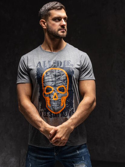 Ανθρακι T-shirt ανδρικο με σταμπα Bolf Y70007