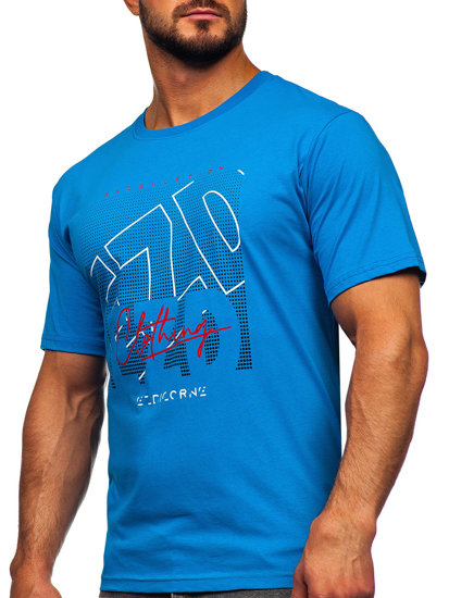 Γαλάζιο ανδρικό βαμβακερό t-shirt Bolf 14748