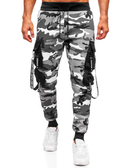 Γκρι ανδρικό ζεσταμένο παντελόνι jogger cargo Bolf HSS112