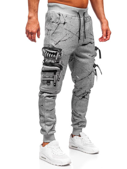 Γκρι επενδεδυμένα παντελόνια ανδρικά joggers cargo φόρμας Bolf HSS339