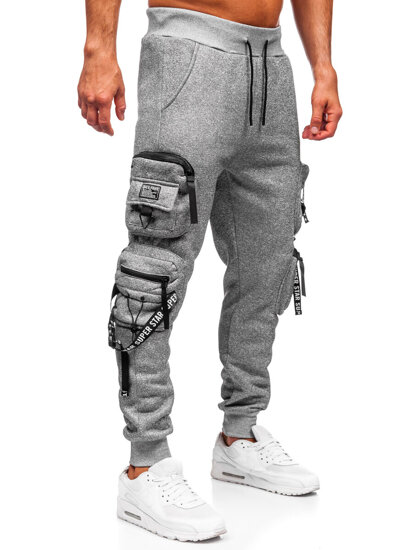 Γκρι επενδεδυμένα παντελόνια ανδρικά joggers cargo φόρμας Bolf HSS350