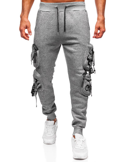 Γκρι επενδεδυμένα παντελόνια ανδρικά joggers cargo φόρμας Bolf HSS350