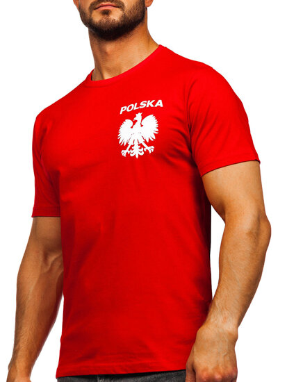 Κόκκινο βαμβακερό ανδρικό t-shirt με τύπωμα Polska 5064