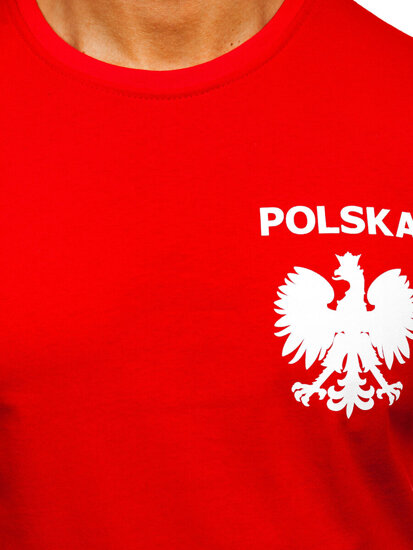 Κόκκινο βαμβακερό ανδρικό t-shirt με τύπωμα Polska 5064