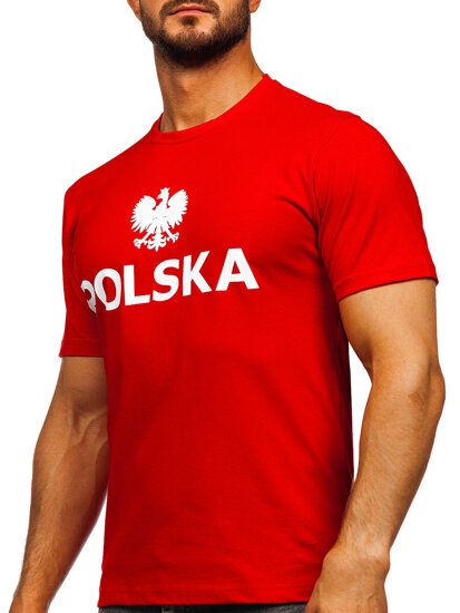 Κόκκινο βαμβακερό ανδρικό t-shirt με τύπωμα Polska 5065