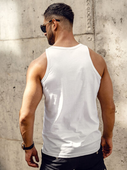 Λευκή ανδρική αμάνικη μπλούζα tank top με στάμπα Bolf 143025A