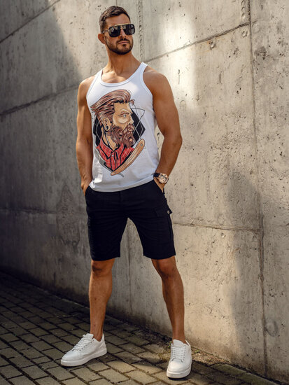 Λευκή ανδρική αμάνικη μπλούζα tank top με στάμπα Bolf 143032A