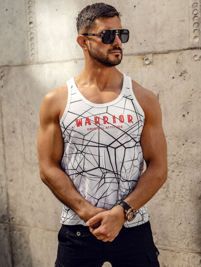 Λευκή ανδρική αμάνικη μπλούζα tank top με στάμπα Bolf 14845A