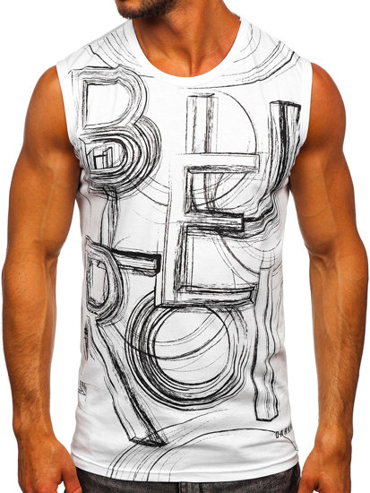 Λευκο μπλουζακι tank top με σταμπα Bolf 14818