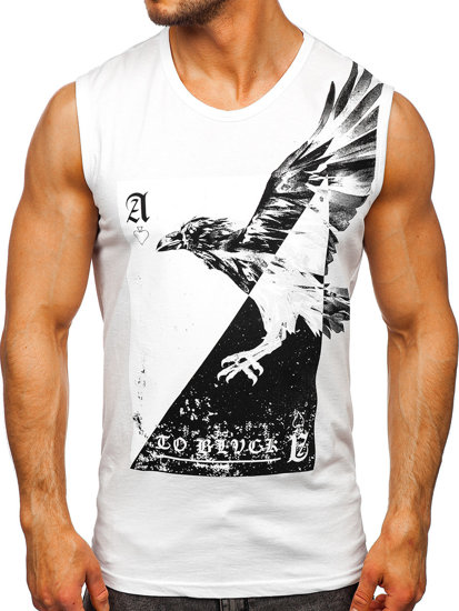 Λευκο μπλουζακι tank top με σταμπα Bolf 14821