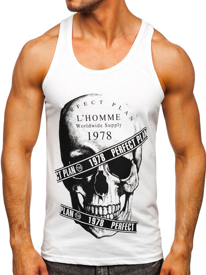 Λευκο μπλουζακι tank top τυπου μποξερ με σταμπα Bolf 14838