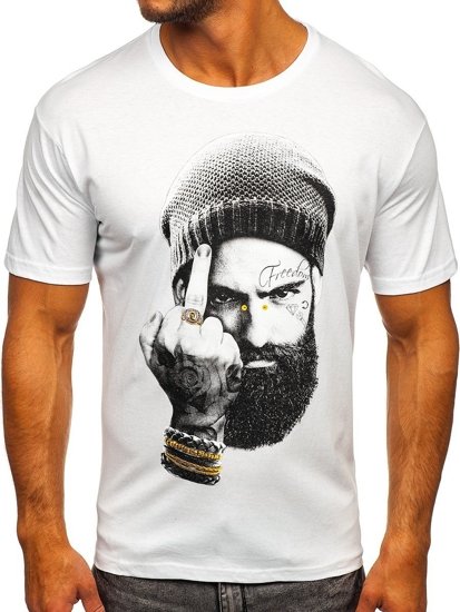 Λευκο t-shirt ανδρικο με εκτυπωση Bolf 142175