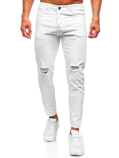 Λευκό ανδρικό τζιν παντελόνι slim fit Bolf 5872