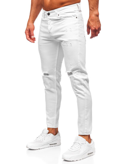 Λευκό ανδρικό τζιν παντελόνι slim fit Bolf 5872