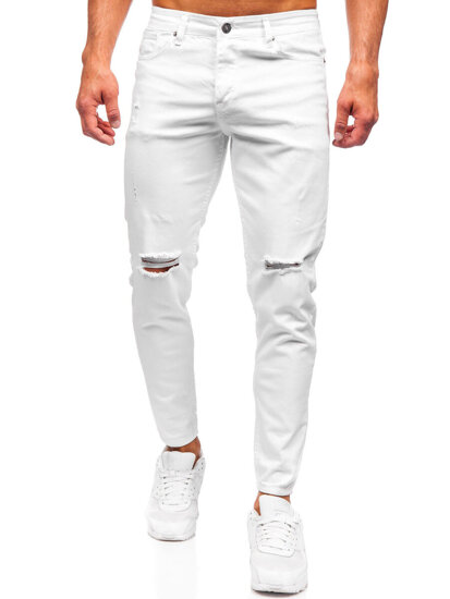 Λευκό ανδρικό τζιν παντελόνι slim fit Bolf 5873