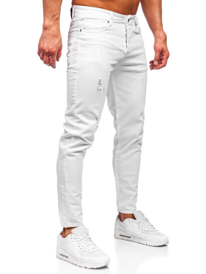 Λευκό ανδρικό τζιν παντελόνι slim fit Bolf 5876