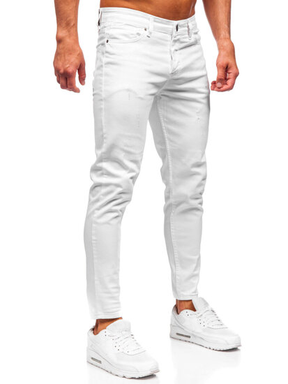 Λευκό ανδρικό τζιν παντελόνι slim fit Bolf 5877