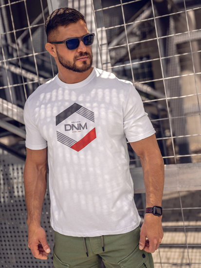 Λευκό βαμβακερό ανδρικό t-shirt με στάμπα Bolf 14741A