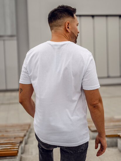 Λευκό βαμβακερό ανδρικό t-shirt με στάμπα Bolf 14780A