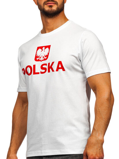 Λευκό βαμβακερό ανδρικό t-shirt με τύπωμα Polska 5065