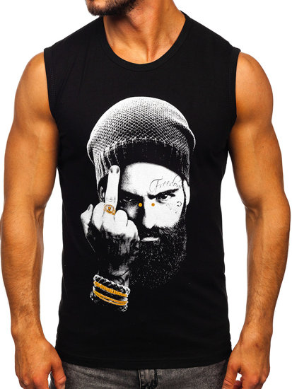 Μαυρο μπλουζακι tank top με σταμπα Bolf 14812