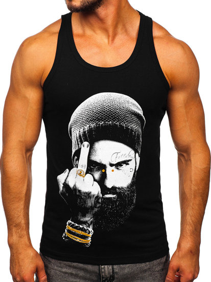 Μαυρο μπλουζακι tank top τυπου μποξερ με σταμπα Bolf 14842