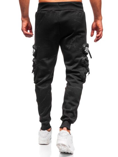 Μαύρα επενδεδυμένα παντελόνια ανδρικά joggers cargo φόρμας Bolf HSS339