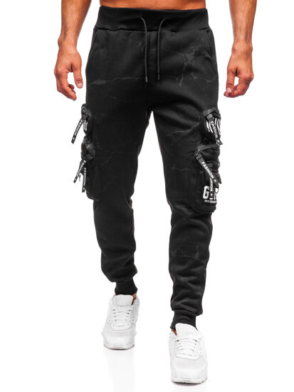 Μαύρα επενδεδυμένα παντελόνια ανδρικά joggers cargo φόρμας Bolf HSS339